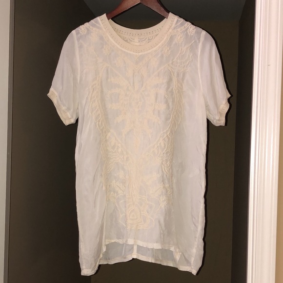 Johnny Was Tops - Johnny Was Off White Cupra Embroidered Blouse, XS.